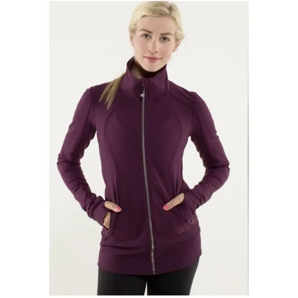 Lululemon Nice Asana Jacket Plum Maroon Purple Size 10 Full Zip - Picture 1 of 9